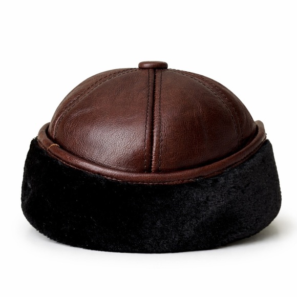 Men's Genuine Cowhide Leather Ear Flap Hat Winter Warm Windproof Outdoor - Picture 6 of 7